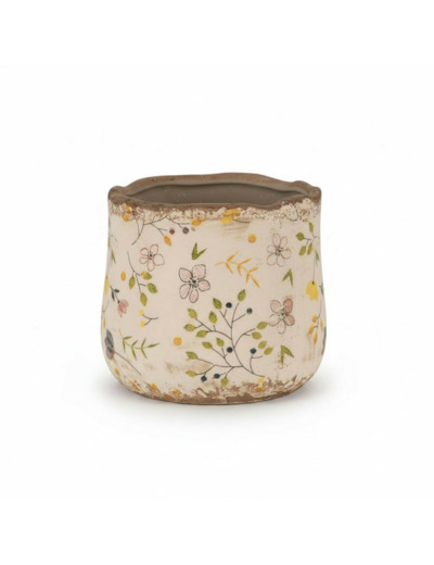 Cache pot fleuri céramique jaune 11x10cm