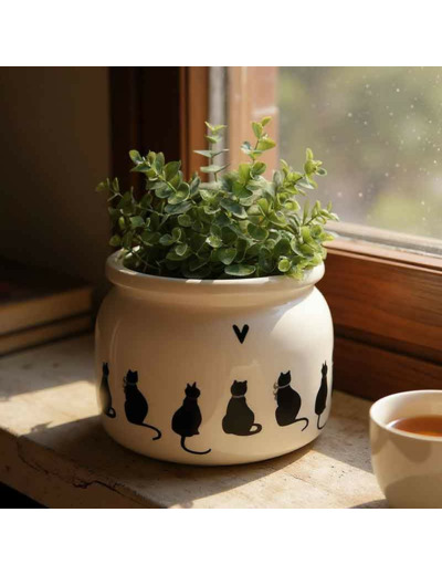 Pot de fleurs chats céramique beige 20x20x15cm