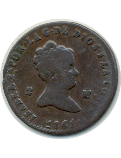 ESPAGNE 2 MARAVEDIS 1841 ISABEL II TB+ (W532.4)