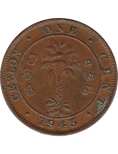 CEYLON 1 CENT 1945 TTB