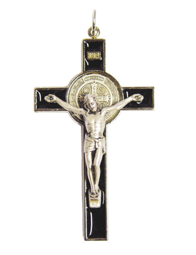 Croix de Saint Benoît en Métal avec Email 8cm - NOIR + boite