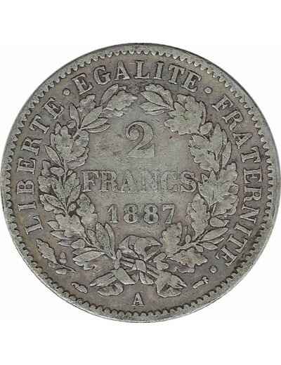 FRANCE 2 FRANCS CERES 1887 A TB+