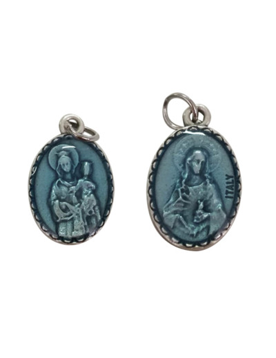 Médaille argentée 15x10mm- Résine bleue- SCAPULAIRE