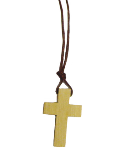 Croix en Bois 3,5cm avec Lacet - BLANC