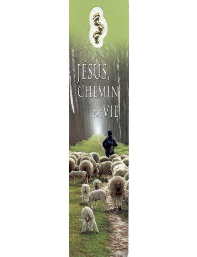 Signet plastifié avec médaille sous sachet- JESUS CHEMIN DE VIE