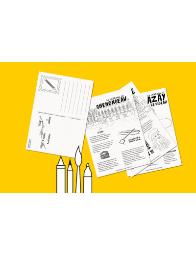 Les châteaux de Touraine | 5 fiches de coloriage – Les trésors à colorier | Les châteaux de France | Papier aquarelle | Formats A4, A5, A6 |