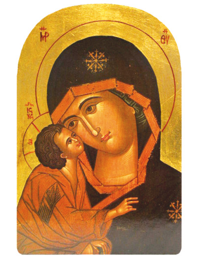 Icône plate MDF arrondie 10*14cm - VIERGE DE VLADIMIR DETAIL