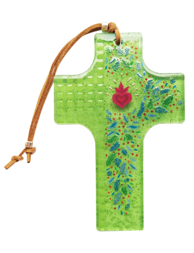 Croix en verre 8x12cm- COEUR SACRE crayonné