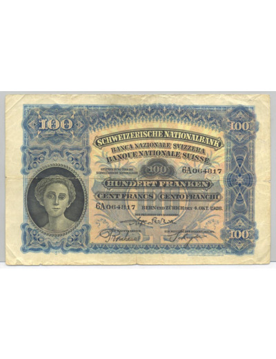 SUISSE 100 FRANCS 04-10-1928 SERIE 6A TB+