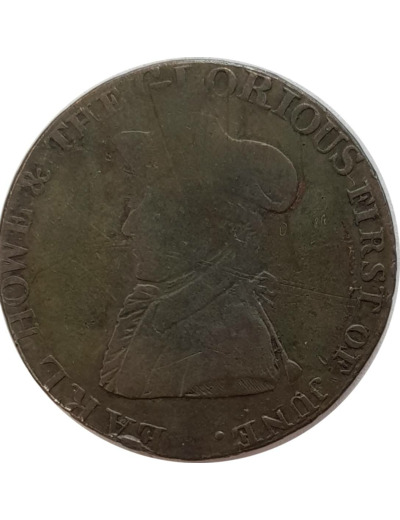 GRANDE BRETAGNE TOKEN HALFPENNY (1/2 PENNY) EARL HOWE 1795 TB+