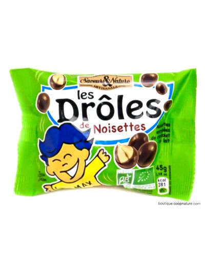 Confiseries Chocolat Les Drôles de Noisettes Bio 45g