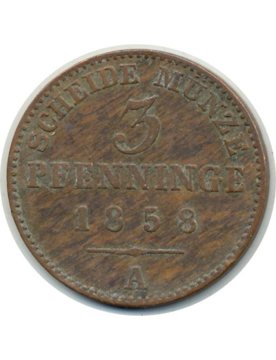 ALLEMAGNE PRUSSE 3 PFENNIG 1858 A TTB (W453a)