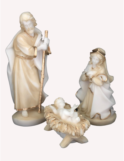 Ste Famille en Albâtre  20-14-8cm -BEIGE ET OR