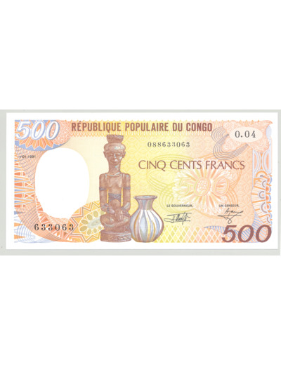 REPUBLIQUE POPULAIRE DU CONGO 500 francs 01/01/1991 NEUF O.04 (W8d)