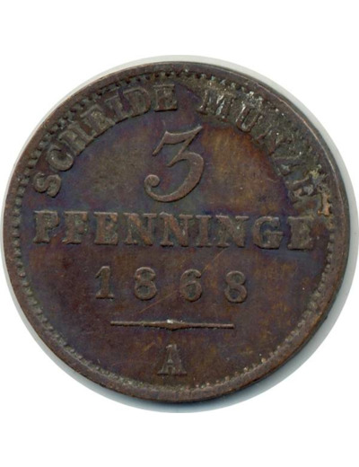 ALLEMAGNE PRUSSE 3 PFENNIG 1868 A TTB (W482)