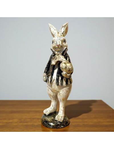 Figurine lapin résine beige 8x9x25cm