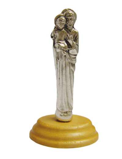 Statue 7cm en Métal Argenté avec Socle en Olivier - SAINT JOSEPH