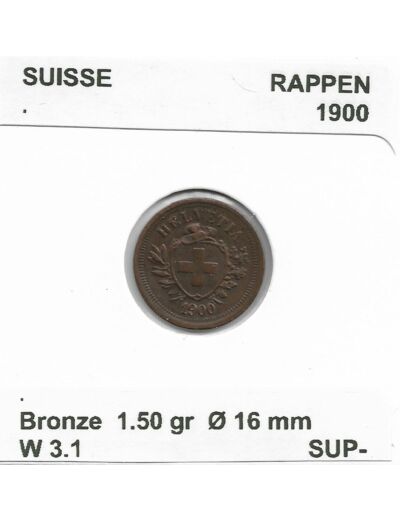 SUISSE 1 RAPPEN 1900 SUP-