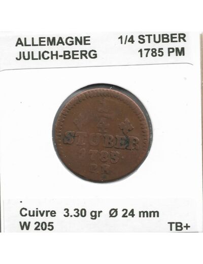 Allemagne 1/4 STUBER JULICH BERG 1785 PM TB+