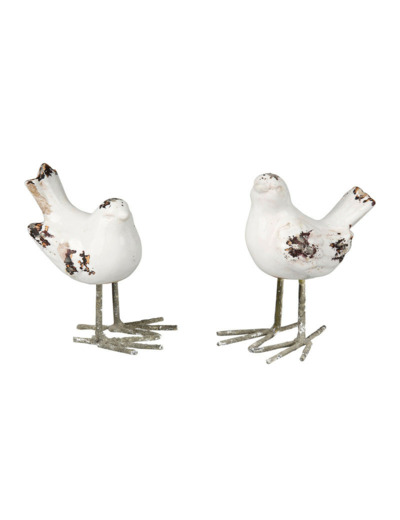 Ensemble 2 oiseaux décoration blancs 13x15cm