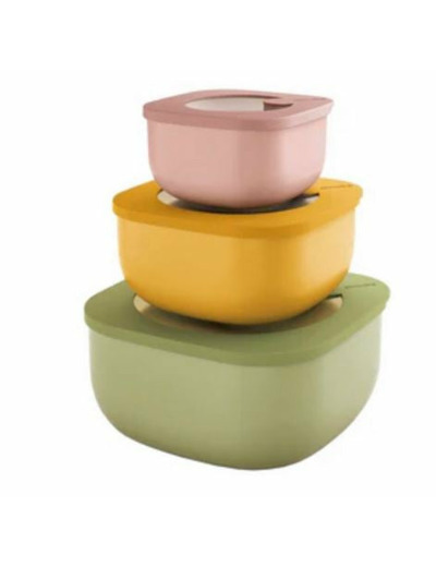 LOT DE 3 RECEPIENTS CARRE AVEC COUVERCLES