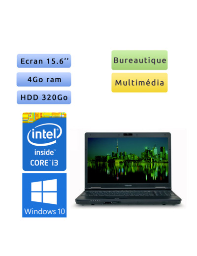 Toshiba Tecra A11 - Windows 10 - i3 4Go 320 Go - Webcam  - 15.6 - Ordinateur Portable