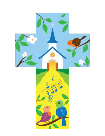 Croix église et chant 14x9cm