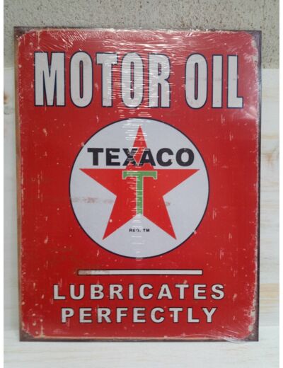 Plaque métal -Texaco Motor Oil - 40x31.5 cm. Décoration vintage.