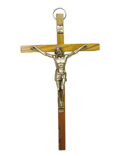 Crucifix en Olivier 20cm avec Christ en Métal Argenté