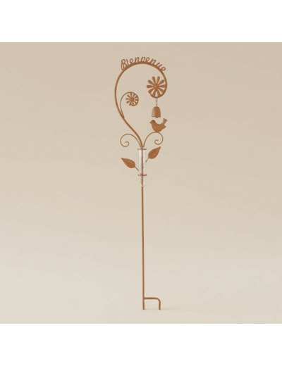 Pluviomètre de Jardin Bienvenue en Métal patiné 27x124cm