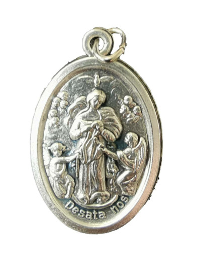 Médaille 22mm Ovale en métal argenté - MARIE QUI DEFAIT LES NOEUDS