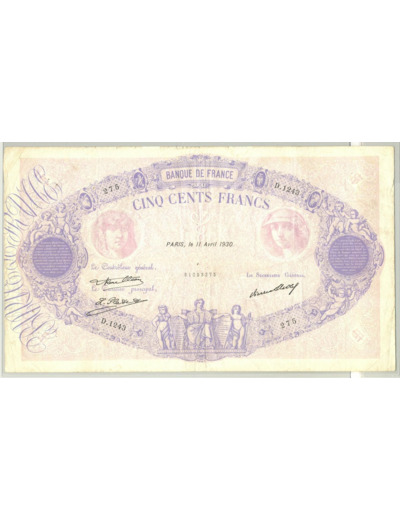 FRANCE 500 FRANCS BLEU ET ROSE 11 04 1930 D.1243 TB+