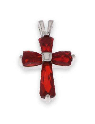 Croix en Argent 925- 1,6x1cm- RUBIS synthétiques