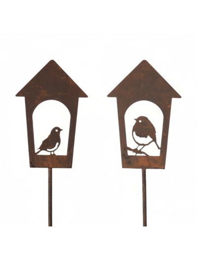 Ensemble 2 tuteurs oiseaux fer 13x117cm