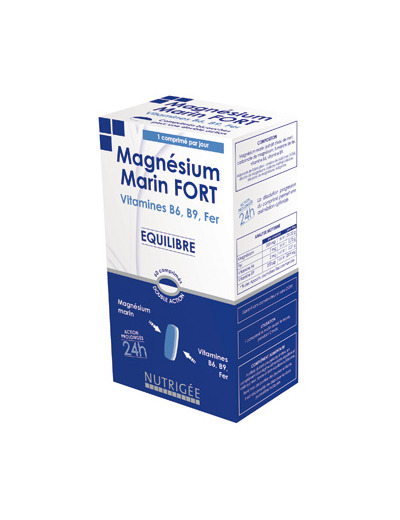 Magnésium Marin Fort, B6, B9, Fer 30 comprimés bi couche