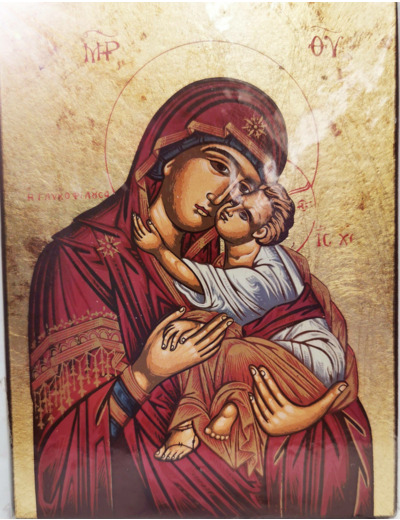 Icône sérigraphiée MDF- 9 x12 cm- TENDRESSE ROUGE