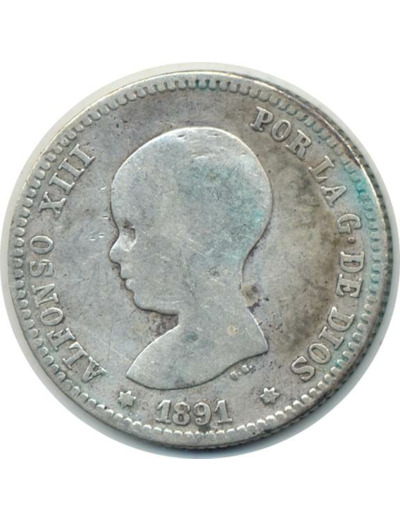 ESPAGNE 1 PESETA 1891 PGM ALFONSO XIII TB (W691)