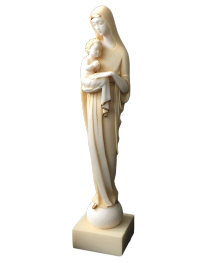 Vierge à l'Enfant Moderne - Statue en albâtre 31cm -Beige et Or