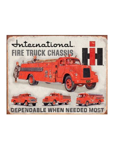Plaque métal International IH Fire Truck Chassis - 31.5 x 40 cm - Cadeau, décoration vintage