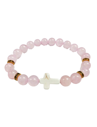 BRACELET élastique 8mm en pierre véritable- Quartz Rose