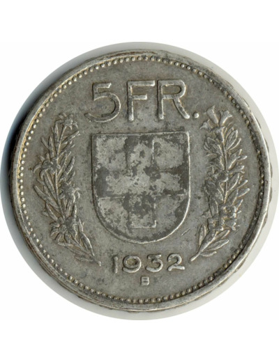 SUISSE 5 FRANCS 1932 B TB+