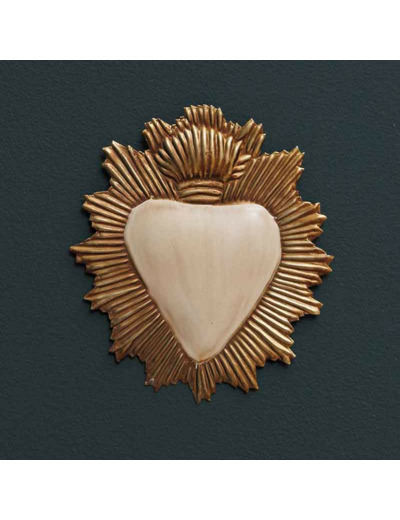 Ex-voto coeur Maria beige doré fer 16x2x14cm
