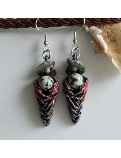 Boucles d'oreilles "Portefaix" pierre naturelle Jaspe Dalmatien
