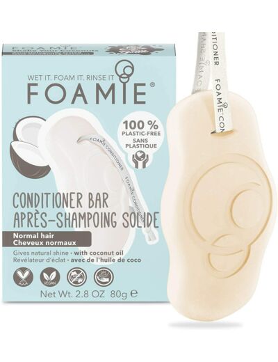 Foamie Après-Shampoing solide pour cheveux normal à la noix de coco pour cheveux forts, 100% vegan, après-shampoing sans sulfate et sans plastique 80g Coco pour Cheveux Normaux