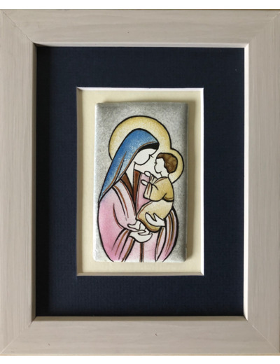 CADRE gris avec VIERGE de la TENotre Dame RESSE 16x20cm - EMAUX DU LI