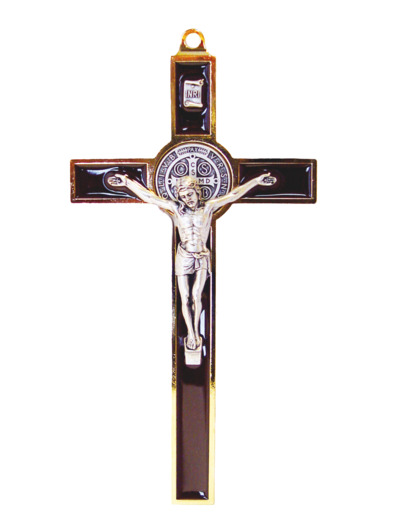 Croix de Saint Benoît en Métal avec Email 19cm - MARRON
