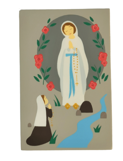 Cadre à poser ou mural Notre Dame de Lourdes 12x8cm Gris