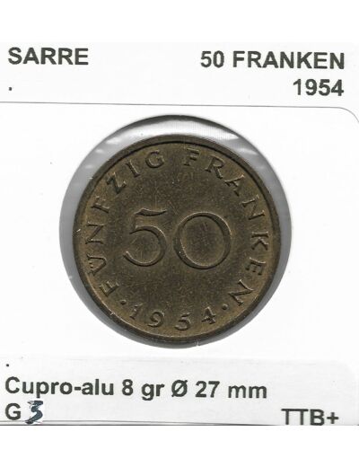 SARRE 50 FRANKEN 1954 TTB+