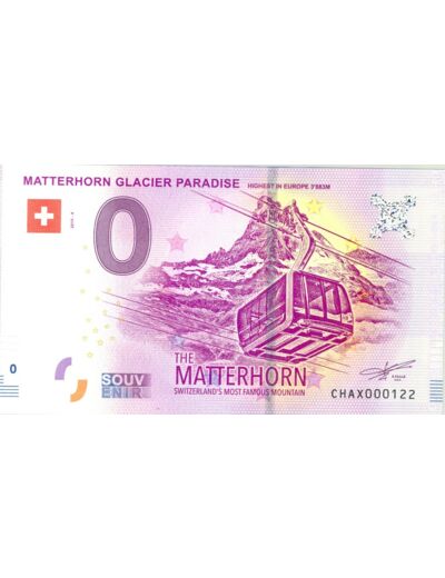 SUISSE 2019-4 MATTERHORN GLACIER PARADISE BILLET SOUVENIR 0 EURO
