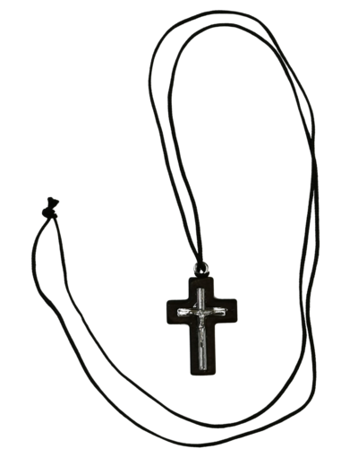 Croix en Bois Foncé 3,5cm avec Christ Métal Argenté + Lacet